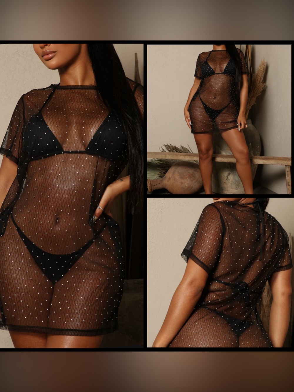 $10 or 🆓 BUY ONE GET ONE FREE 🆓
W Black Rhinestone Sheer Mesh Swim Cover Up